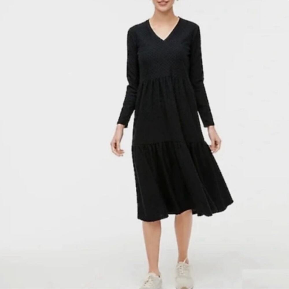 J. Crew Tiered Textured Swiss Dot Midi Dress Size Large Boho Countryside Chic